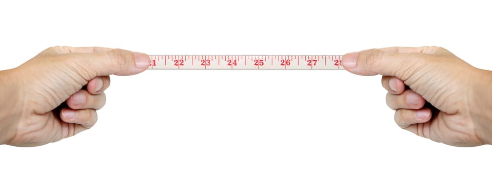 isolated hands measuring by tape measure isolated 
