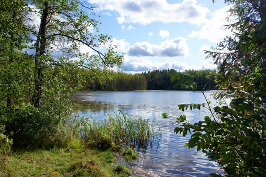 River  on a background of the blue sky