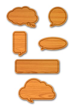 Wood board speech bubbles set on white background