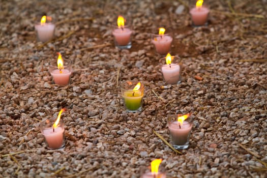 Candles in the stone at a park