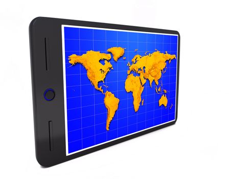 Tablet pc wiht world map on the white