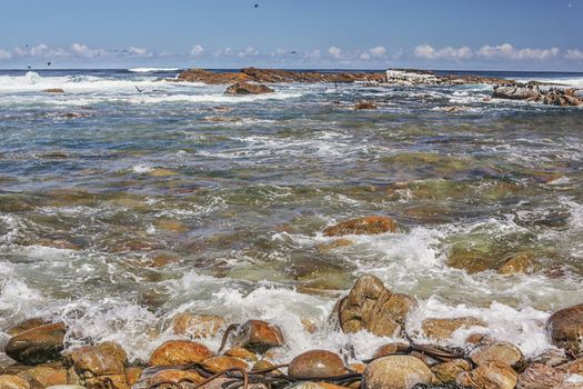 The beautiful clear waters of the Atlantic ocean with its rocky coastline near Cape Town in South Africa