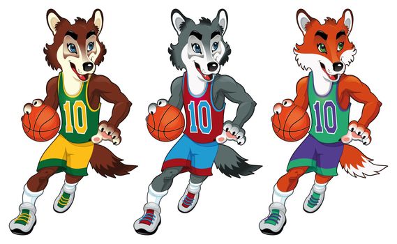 Basketball mascots. Funny cartoon and vector isolated characters

