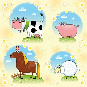 Funny farm animals. Cartoon and vector isolated characters.

