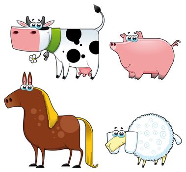 Funny farm animals. Cartoon and vector isolated characters.