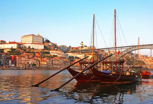 Portugal. Porto city. View of Douro river embankment in the evening