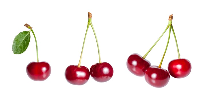 Sweet fresh fruits of cherry isolated on white background, set