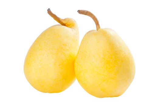 Three ripe yellow pears isolated on white background