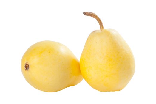 Two ripe yellow pears isolated on white background