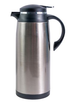 Thermo flask from stainless steel for hot drinks isolated on white background