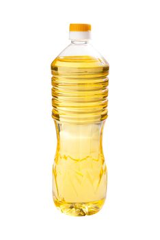 Sunflower oil in the transparent bottles isolated on white background