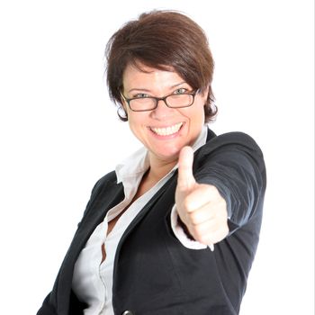 Portrait of happy business woman showing thumbs up sign Portrait of happy business woman showing thumbs up sign