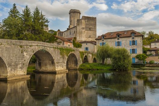 Bridge and medieval castle of Bourdeilles, Dordogne, France