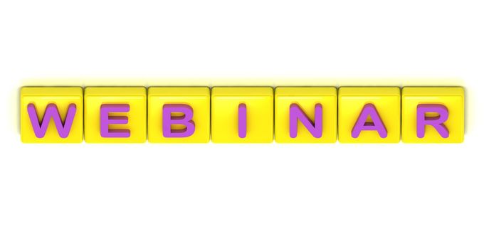 Webinar word on yellow squares on white background