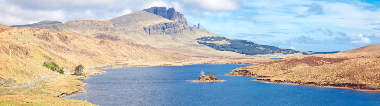 Loch Leathan lake and The Old Man Of Storr Isle of Skye Highland Scotland, United Kingdom
