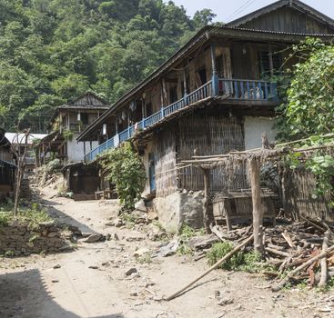 small dirty path with some houses in village in nepal