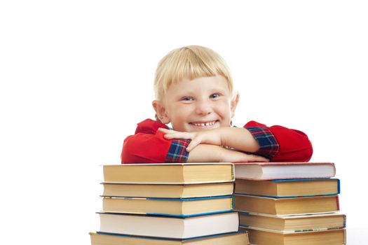 happy small girl with books