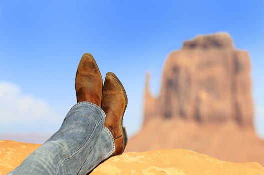 relaxed in front of Monument Valley tribal Parl, American Southwest