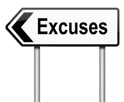 Illustration depicting a roadsign with a poor excuse concept. White background.