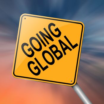 Illustration depicting a roadsign with a going global concept. Abstract background.