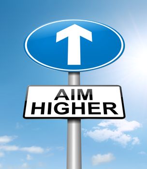Illustration depicting a roadsign with an aim higher concept. Sky background.