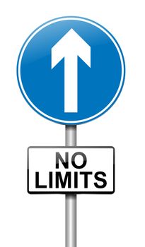 Illustration depicting a roadsign with a no limits concept. White background.
