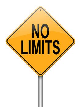 Illustration depicting a roadsign with a no limits concept. White background.