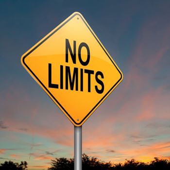Illustration depicting a roadsign with a no limits concept. Sky background.