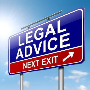 Illustration depicting a roadsign with a legal advice concept. Sky background.