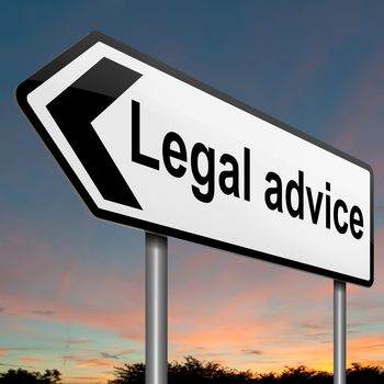 Illustration depicting a roadsign with a legal advice concept. Sky background.
