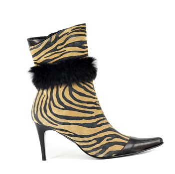 women boot with tiger stripes on white