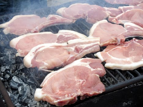 Pork on the grill in cooking