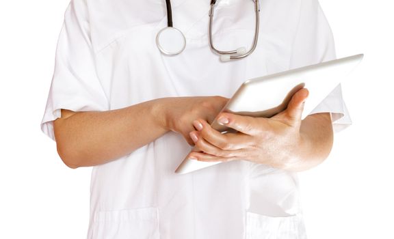 Female doctor using Tablet PC.