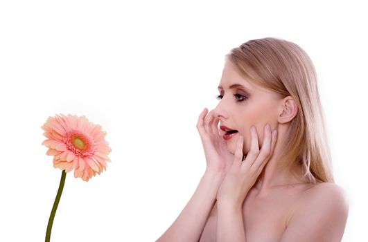 Woman surprised by a flower