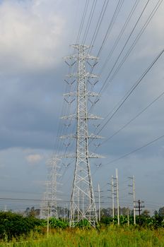 High voltage towers in Lamphun Thailand.