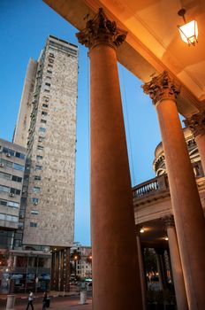 Beautiful low light view of Montevideo, Uruguay from steps of Solis Theater