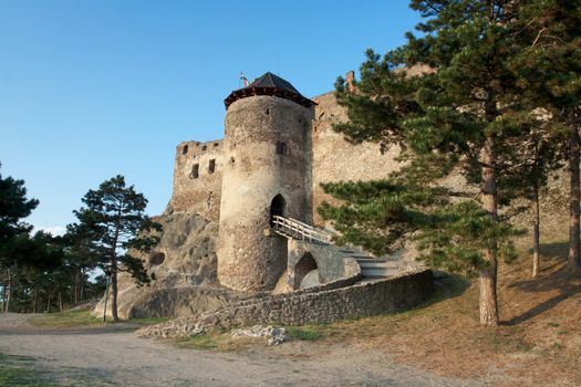 Medieval aged stone royal Boldogko castle of king Bella IV and noble family Rakoczi in Tokaj region Hungary on the blue sky background