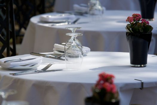 Served free table for two at the restaurant close-up