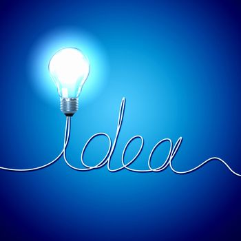 Abstract Light Bulb with the word Idea on blue background.