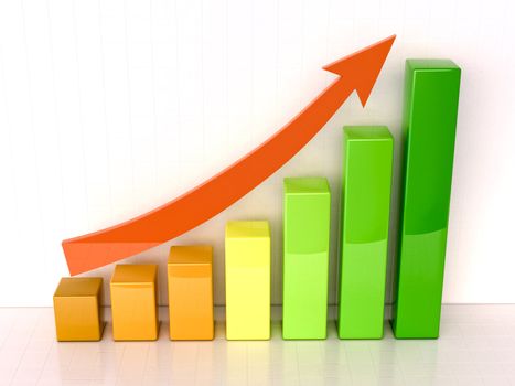 Shiny color bar graph indicating growth on light background