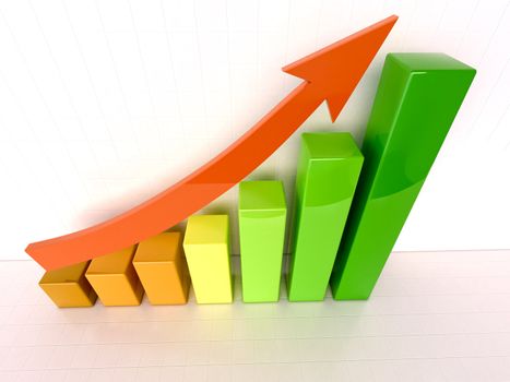 Shiny color bar graph indicating growth on light background