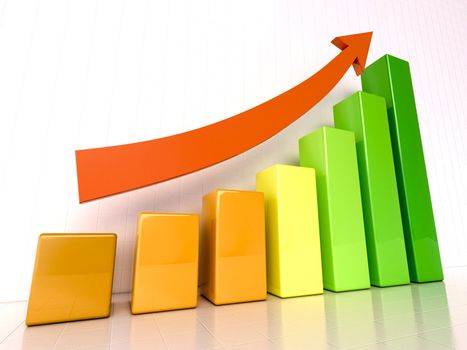 Shiny color bar graph indicating growth on light background