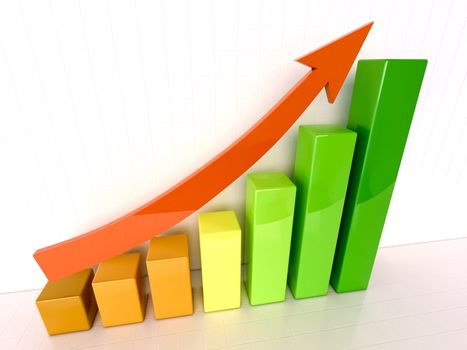 Shiny color bar graph indicating growth on light background