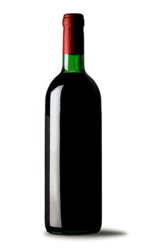 Bottle of red wine on white background. File includes cliping path