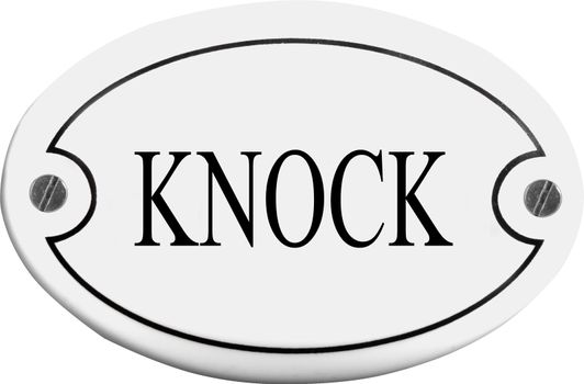 Old-fashioned door name plate  with text knock