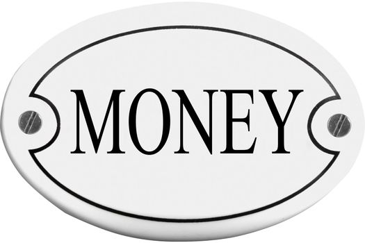 Old-fashioned door name plate  with text money