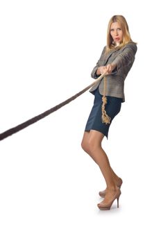 Businesswoman in tug of war concept