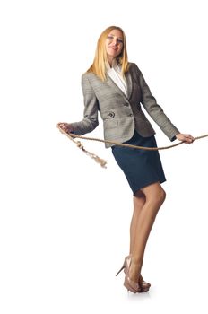 Businesswoman in tug of war concept