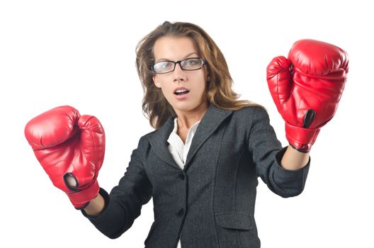 Young businesswoman in boxing concept