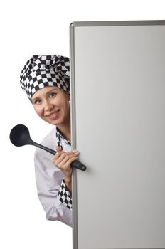 Cook with ladle and blank board
